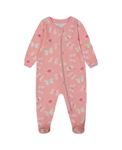 Deux Par Deux Kids'  Girls' Printed Organic Cotton One-piece Pajama - Baby In Pink/blue Butterflies On Old Pink
