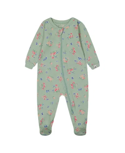 Deux Par Deux Kids'  Girls' Printed Organic Cotton One-piece Pajama - Baby In Small Pink And Blue Flowers