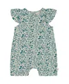 Deux Par Deux Girls' Printed Organic Cotton Romper - Baby In Small Turquoise Flowers
