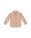 Deux Par Deux Girl's Printed Polar Fleece Shirt Peach With Blue Flowers In Printed Flowers