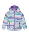 Deux Par Deux Girl's Printed Quilted Mid-season Jacket Mauve And Blue, Pink Mountain