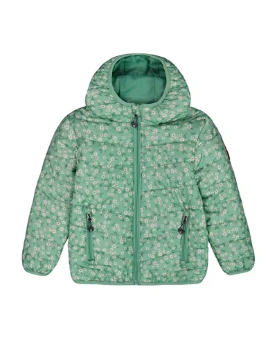 Deux Par Deux Girls' Printed Quilted Mid-season Jacket - Baby In Green