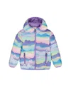 Deux Par Deux Girl's Printed Quilted Mid-season Jacket Mauve And Blue, Pink Mountain In Mauve And Blue/pink Mountain
