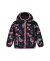 Deux Par Deux Girl's Printed Quilted Mid-season Jacket Multicolored Butterflies On Black Background In Multicolored Butterflies On Black