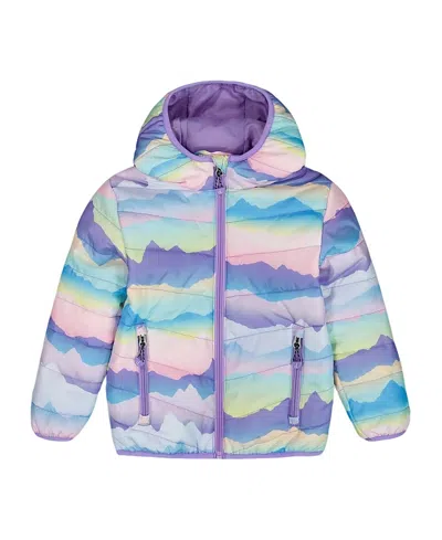 Deux Par Deux Girls' Printed Quilted Mid-season Jacket - Little Kid In Purple