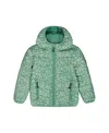 Deux Par Deux Girl's Printed Quilted Mid-season Jacket Small White Flowers On Sage Green Background In Small White Flowers On Sage Green