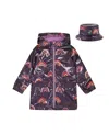 Deux Par Deux Girl's Printed Rain Coat With Hat Rainbow On Shiny Background In Rainbow On Shiny Background