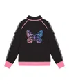 Deux Par Deux Girl's Printed Reversible Full Zip Athletic Cardigan Pink, Blue And Butterflies In Pink/blue And Butterflies