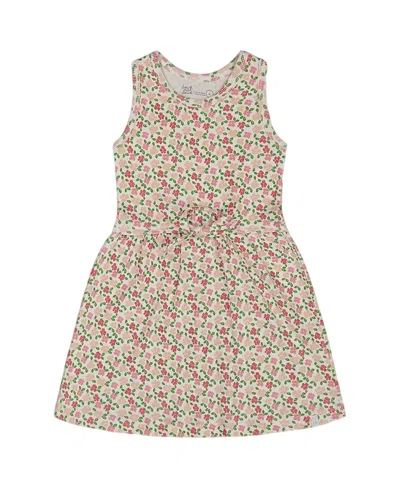 Deux Par Deux Girls' Printed Ribbed Dress With Waist Tie Small Flowers- Little Kid In Small Flowers On White Background