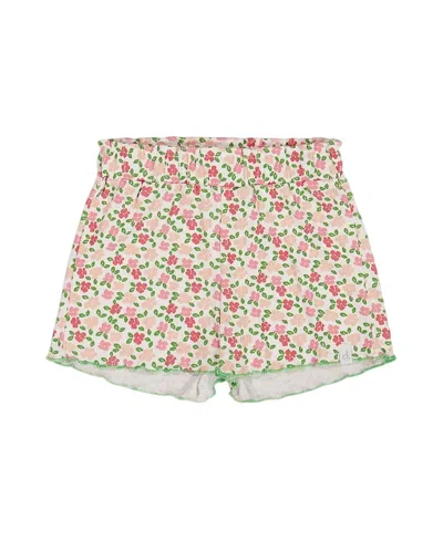 Deux Par Deux Girls' Printed Ribbed Short Small Flowers Background - Little Kid In Red