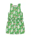 Deux Par Deux Girl's Printed Romper With Frills Green With White And Pink Bird