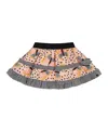 Deux Par Deux Girl's Printed Ruffle Skirt Black And Pink Butterflies In Black And Pink Butterflies