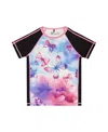 Deux Par Deux Girl's Printed Short Sleeve Athletic Top Pink, Black And Butterfly In Multi