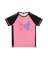 Deux Par Deux Little Girl's Printed Short Sleeve Athletic Top Pink With Butterflies In Pink And Butterflies Printed
