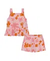 Deux Par Deux Girls' Printed Tank Top And Short Muslin Set With Frills - Little Kid