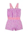 Deux Par Deux Girl's Printed Terry Cloth Romper Vibrant Pink And White In Vibrant Mauve And White
