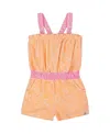 Deux Par Deux Girl's Printed Terry Cloth Romper Vibrant Orange And White In Vibrant Orange/white/and Mauve