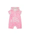 Deux Par Deux Girls' Printed Terry Romper With Hood - Baby In Vibrant Pink And White