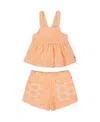 Deux Par Deux Girl's Printed Terry Tank Top And Shorts Set Vibrant Orange And White In Vibrant Orange And White