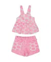 Deux Par Deux Little Girl's Printed Terry Tank Top And Shorts Set Vibrant Pink And White In Vibrant Pink And White