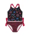 Deux Par Deux Girl's Printed Two-piece Swimsuit Black And Blue And Pink Items In Black And Blue And Pink Items