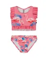 Deux Par Deux Little Girl's Printed Two-piece Swimsuit With Frills Candy Pink And Pink Flamingo In Candy Pink And Pink Flamingo