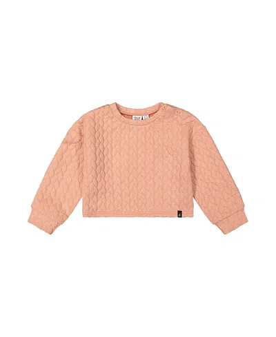 Deux Par Deux Girls' Quilted Diamond Shoulder Button Jacquard Sweatshirt - Big Kid In Pink