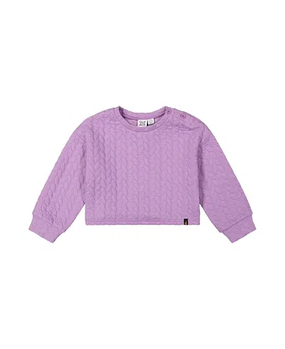 Deux Par Deux Girls' Quilted Diamond Shoulder Button Jacquard Sweatshirt - Big Kid In Purple