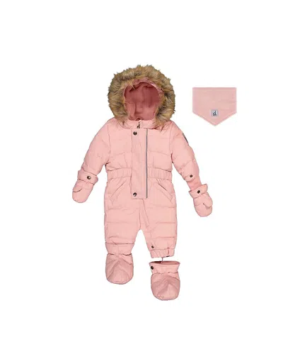 Deux Par Deux Girls' Quilted Fleece-lined One Piece Snowsuit - Baby In Pink