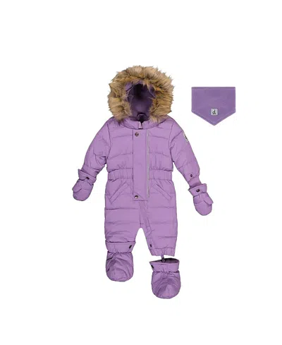 Deux Par Deux Girls' Quilted Fleece-lined One Piece Snowsuit - Baby In Purple