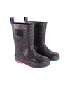 Deux Par Deux Girls' Rain Boots Black With Glitter - Toddler, Little Kid, Big Kid