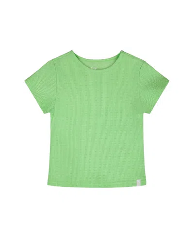 Deux Par Deux Girls' Relaxed Straight Fit Crinkle Jersey Short Sleeve T-shirt - Baby In Green