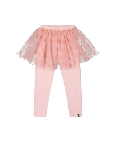 Deux Par Deux Girls' Rib Integrated Tulle Skirt Elastic Waist Leggings - Little Kid In Pink