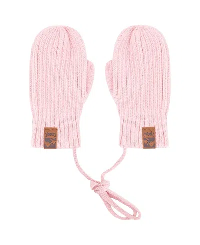 Deux Par Deux Girls' Rib Knit Mittens With Cord - Baby In Metallic