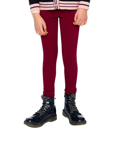 Deux Par Deux Girls' Ribbed Elastic Waist Logo Patch Leggings - Little Kid In Burgundy