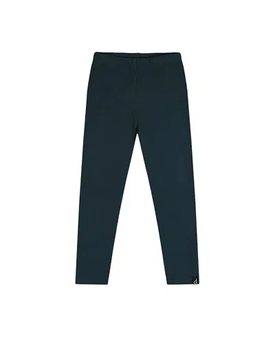 Deux Par Deux Girls' Ribbed Elastic Waist Logo Patch Leggings - Little Kid In Jasper Printed Green