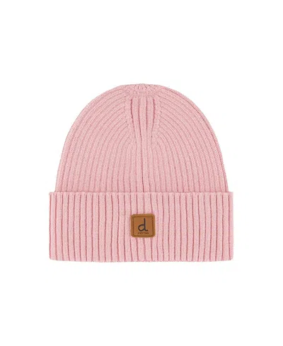 Deux Par Deux Girls' Ribbed Knit Folded Cuff Logo Patch Hat - Little Kid, Big Kid In Pink