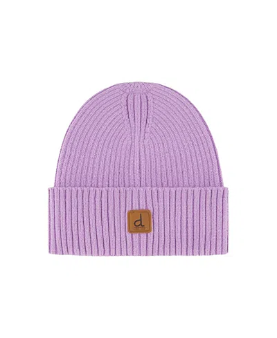 Deux Par Deux Girls' Ribbed Knit Folded Cuff Logo Patch Hat - Little Kid, Big Kid In Purple