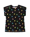 Deux Par Deux Little Girl's Rolled Sleeve Tee With Print Black And Multicolored Gummies In Black And Multicolored Gummies