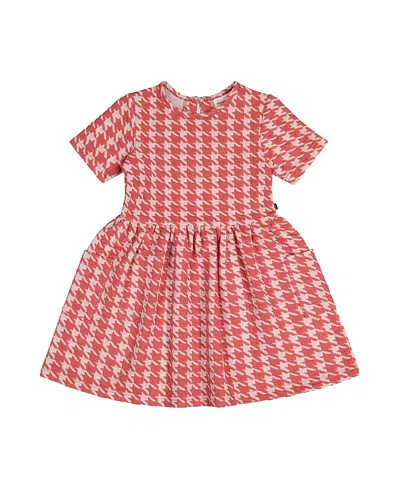 Deux Par Deux Girls' Short Sleeve Dress With Pockets Houndstooth - Big Kid In Multi
