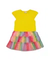 Deux Par Deux Girls' Short Sleeve Dress With Ruffle Tulle Skirt - Big Kid