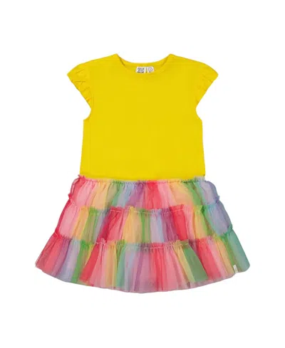 Deux Par Deux Girls' Short Sleeve Dress With Ruffle Tulle Skirt - Big Kid