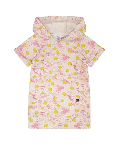 Deux Par Deux Kids'  Short Sleeve French Terry Hooded Daisies Dress In Multi
