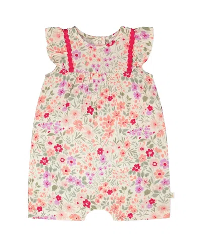 Deux Par Deux Girls' Sleeveless Flutter Ruffles Printed Flowers Romper - Baby In Multi