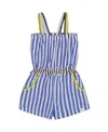 Deux Par Deux Little Girl's Sleeveless Seersucker Romper Blue And White Striped In Blue And White Striped