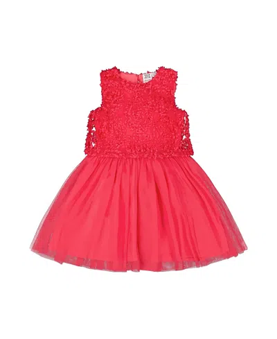 Deux Par Deux Kids'  Sleeveless Textured Rosette Dress In Red