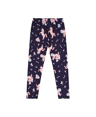 Deux Par Deux Kids'  Soft Elastic Waistband Unicorn Leggings In Blue