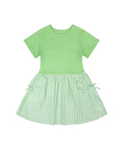Deux Par Deux Kids'  Soft Jersey Short Sleeve Bi-material Dress In Green