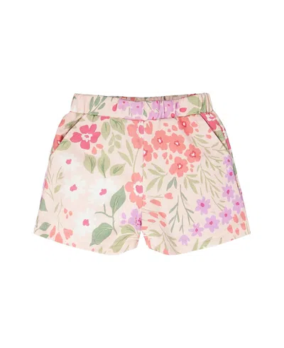 Deux Par Deux Girls' Straight Cut French Terry Printed Flowers Shorts - Baby In Multi