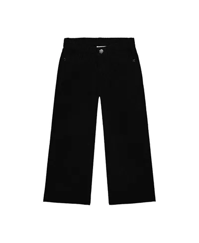 Deux Par Deux Girls' Stretch Corduroy 5-pocket Button Fly Wide Leg Pants - Little Kid In Black